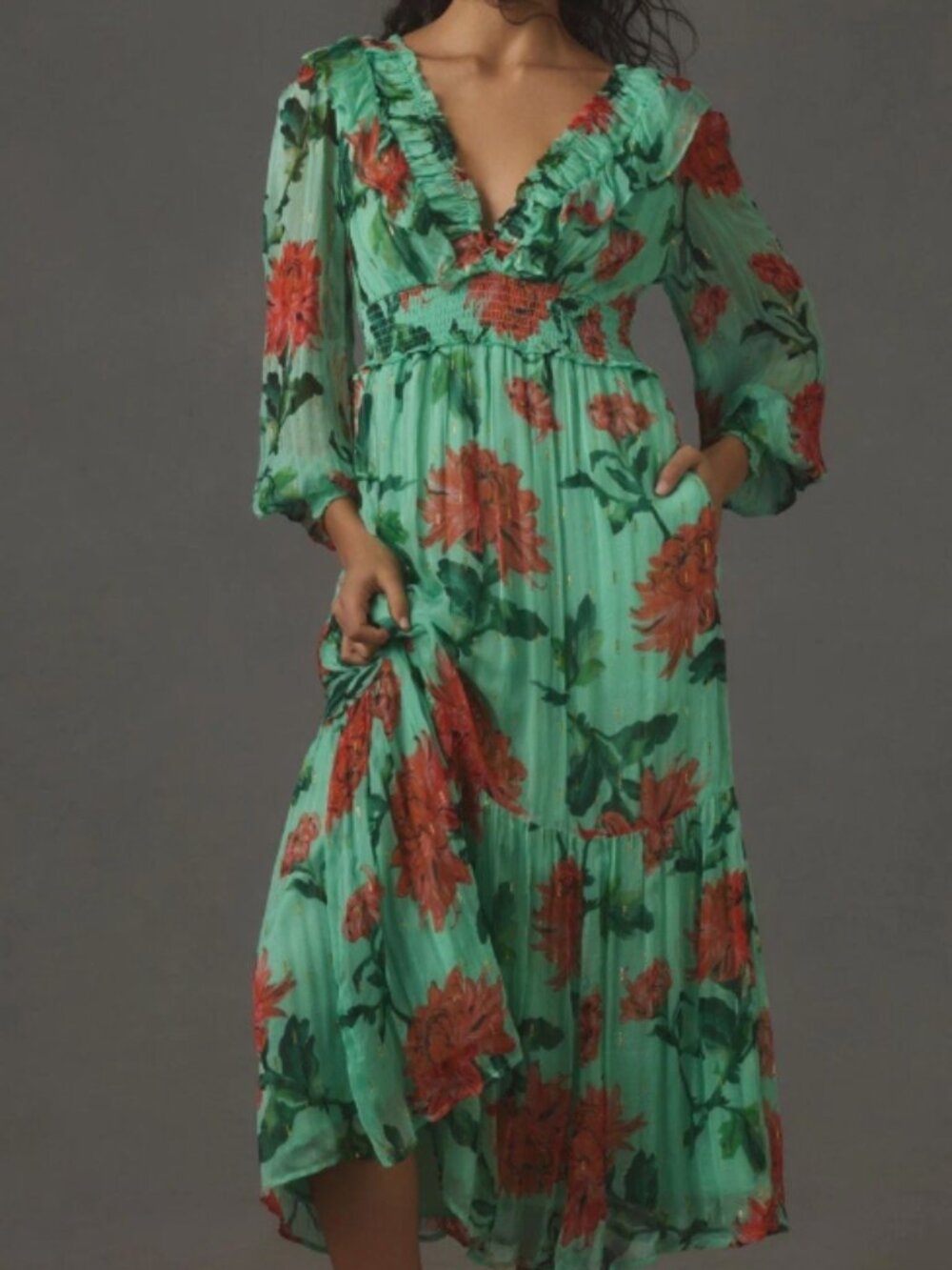 GUC Anthropologie The Odetta Ruffled V Neck Dress - DARK BLUE, Size XXS